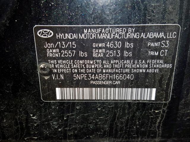 5NPE34AB6FH166040 - 2015 HYUNDAI SONATA SPO BLACK photo 10