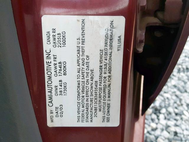 2CNBE13C836935408 - 2003 CHEVROLET TRACKER RED photo 10