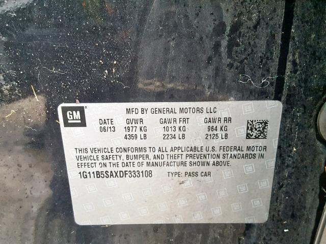 1G11B5SAXDF333108 - 2013 CHEVROLET MALIBU LS Қара фото 10