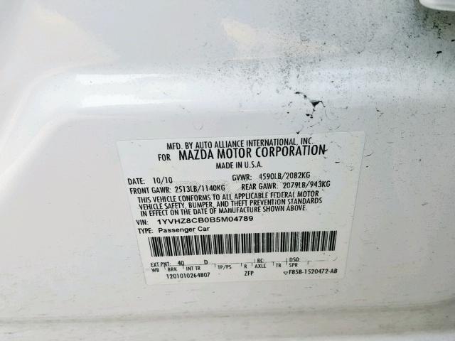 1YVHZ8CB0B5M04789 - 2011 MAZDA 6 S WHITE photo 10