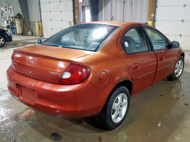 1B3ES46C01D238371 - 2001 DODGE NEON SE ORANGE photo 4