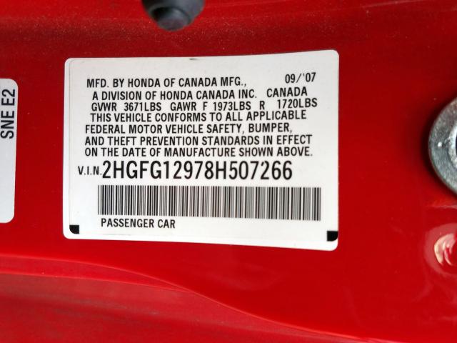 2HGFG12978H507266 - 2008 HONDA CIVIC EXL  照片 10