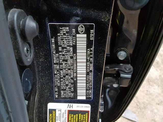 4T1BK1EBXGU221624 - 2016 TOYOTA AVALON XLE BLACK photo 10