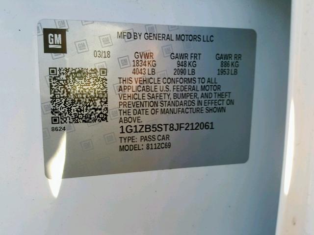 1G1ZB5ST8JF212061 - 2018 CHEVROLET MALIBU LS WHITE photo 10