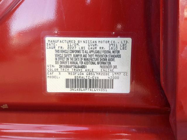 3N1AB6AP7AL644051 - 2010 NISSAN SENTRA 2.0 RED photo 10