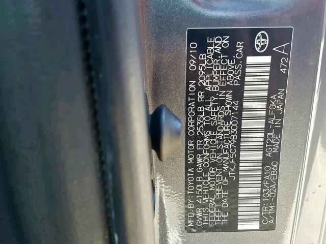 JTKJF5C79B3007144 - 2011 TOYOTA SCION TC GRAY photo 10