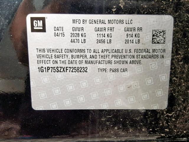 1G1P75SZXF7258232 - 2015 CHEVROLET CRUZE BLACK photo 10