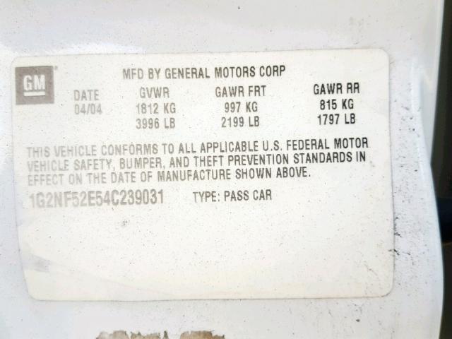 1G2NF52E54C239031 - 2004 PONTIAC GRAND AM S WHITE photo 10