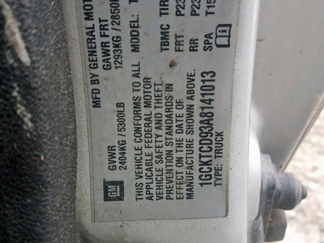 1GCKTCD93A8141013 - 2010 CHEVROLET COLORADO L SILVER photo 10