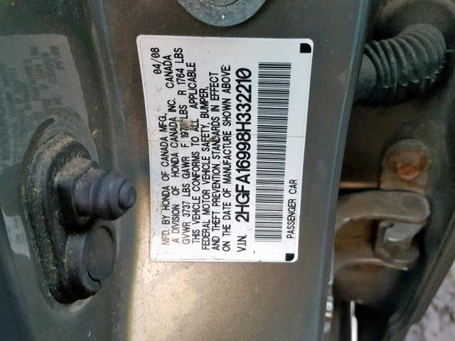 2HGFA16998H332210 - 2008 HONDA CIVIC EXL BROWN photo 10