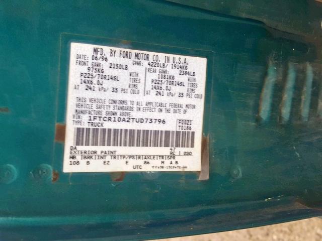 1FTCR10A2TUD73796 - 1996 FORD RANGER GREEN photo 10