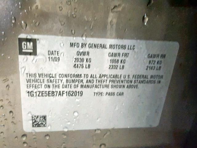 1G1ZE5EB7AF162019 - 2010 CHEVROLET MALIBU LTZ ბეჟი ფოტო 10