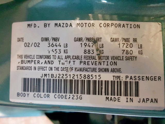 JM1BJ225121588515 - 2002 MAZDA PROTEGE DX GREEN photo 10