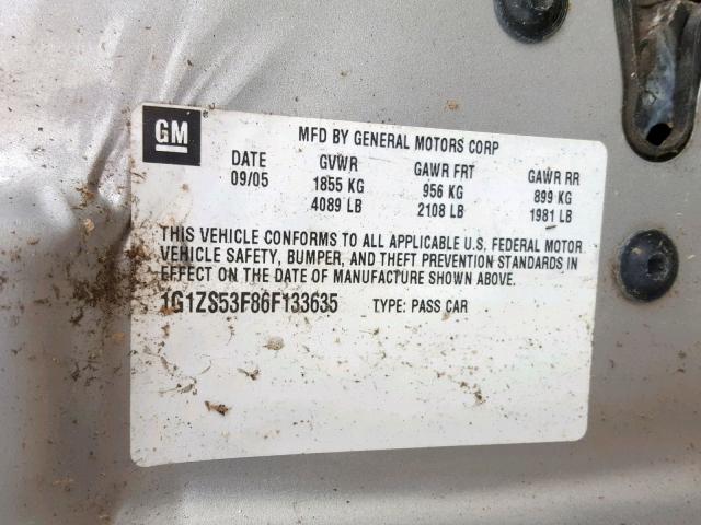 1G1ZS53F86F133635 - 2006 CHEVROLET MALIBU LS 银色 照片 10