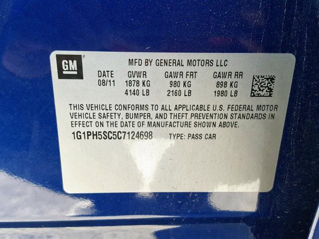 1G1PH5SC5C7124698 - 2012 CHEVROLET CRUZE LTZ BLUE photo 10