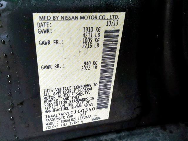 1N4AL3AP7EC160350 - 2014 NISSAN ALTIMA 2.5 BLACK photo 10