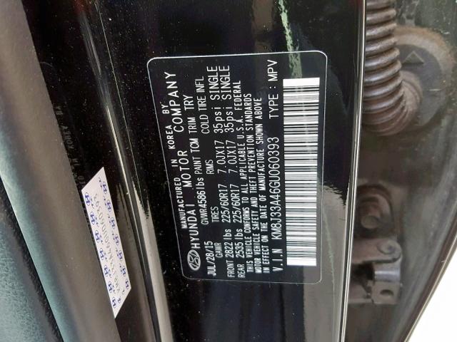 KM8J33A46GU060393 - 2016 HYUNDAI TUCSON LIM BLACK photo 10