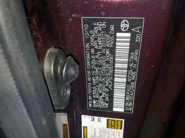 JTKJF5C70B3016587 - 2011 TOYOTA SCION TC მუქწითელი ფოტო 10