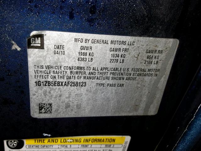 1G1ZB5EBXAF258123 - 2010 CHEVROLET MALIBU LS 蓝色 照片 10