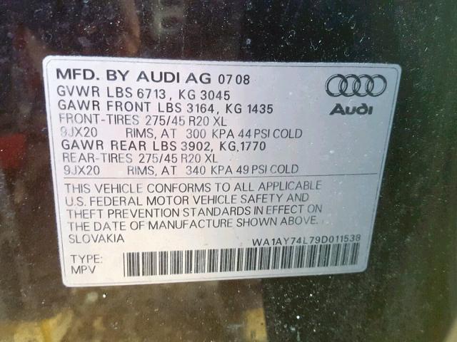 WA1AY74L79D011538 - 2009 AUDI Q7 3.6 QUA CHARCOAL photo 10