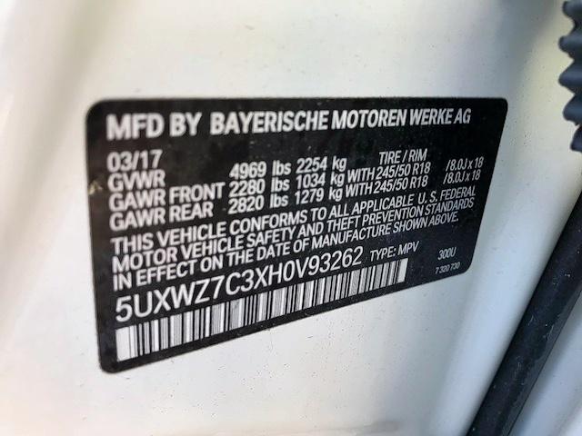 5UXWZ7C3XH0V93262 - 2017 BMW X3 SDRIVE2 WHITE photo 10