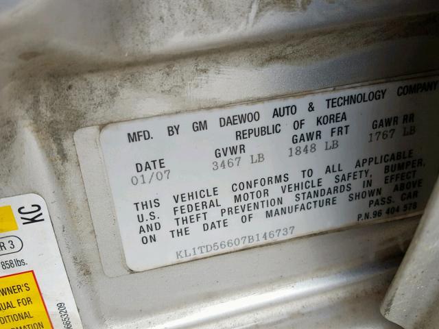 KL1TD56607B146737 - 2007 CHEVROLET AVEO BASE Gümüş foto 10