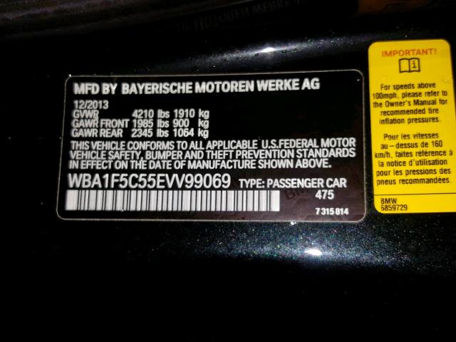 WBA1F5C55EVV99069 - 2014 BMW 228 I BLACK photo 10