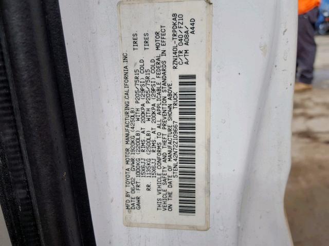 5TENL42N72Z109667 - 2002 TOYOTA TACOMA WHITE photo 10