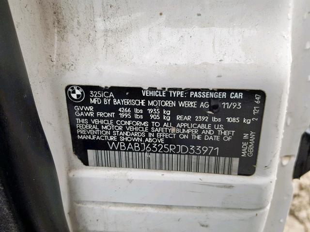 WBABJ6325RJD33971 - 1994 BMW 325 IC AUT WHITE photo 10