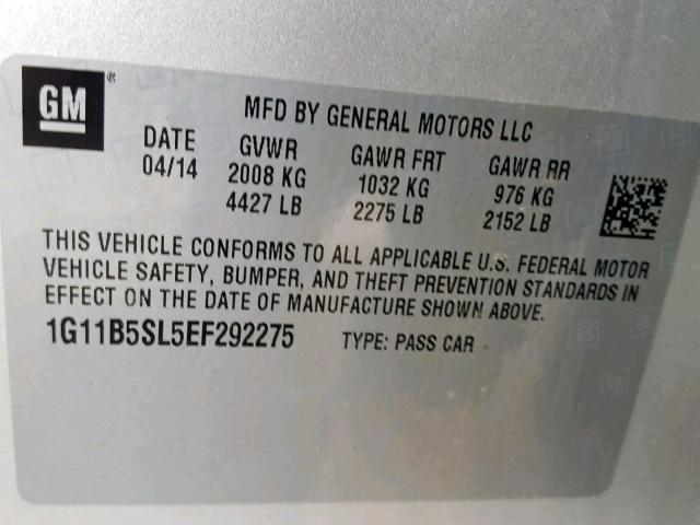 1G11B5SL5EF292275 - 2014 CHEVROLET MALIBU LS SILVER photo 10