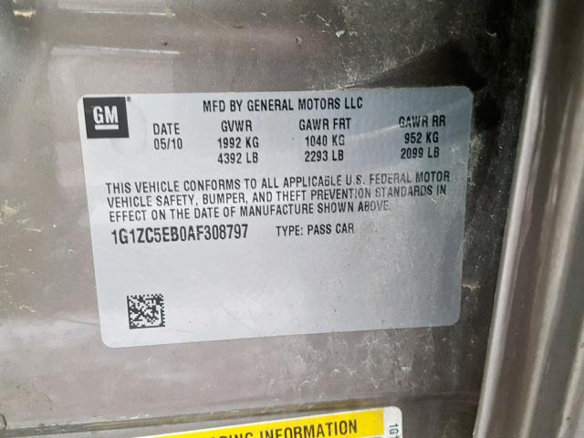1G1ZC5EB0AF308797 - 2010 CHEVROLET MALIBU 1LT BROWN photo 10