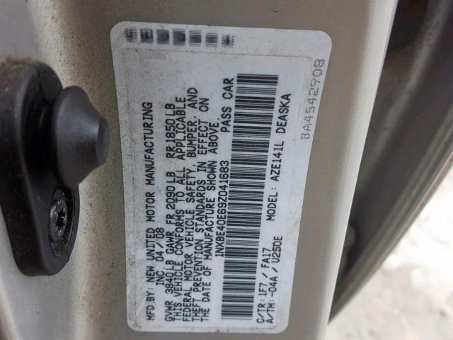 1NXBE40E69Z041683 - 2009 TOYOTA COROLLA XR 银色 照片 10