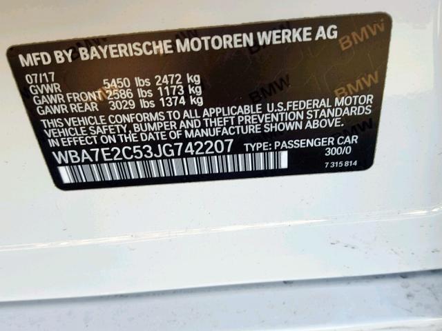 WBA7E2C53JG742207 - 2018 BMW 740 I WHITE photo 10