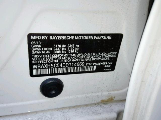 WBAXH5C54DD114669 - 2013 BMW 528 XI WHITE photo 10