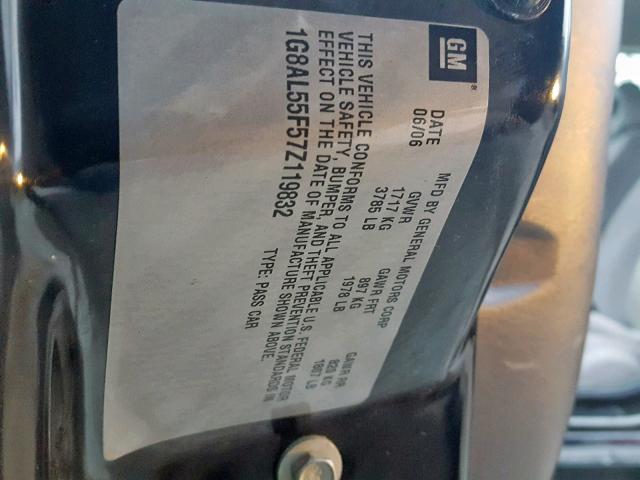 1G8AL55F57Z119832 - 2007 SATURN ION LEVEL BLACK photo 10