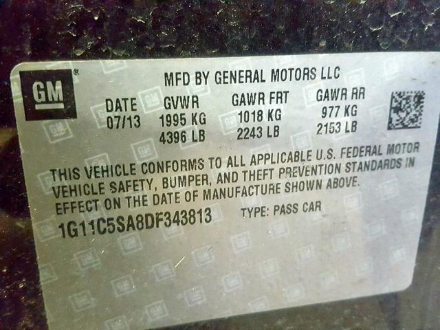 1G11C5SA8DF343813 - 2013 CHEVROLET MALIBU 1LT CHARCOAL photo 10