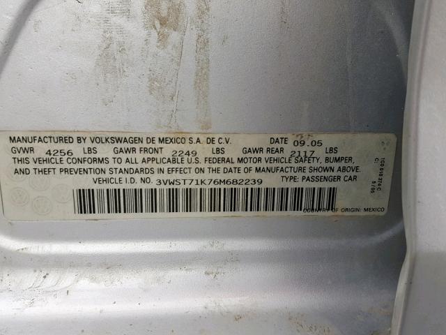 3VWST71K76M682239 - 2006 VOLKSWAGEN JETTA TDI SILVER photo 10