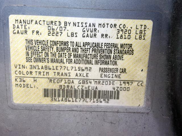 3N1AB61E77L715692 - 2007 NISSAN SENTRA 2.0 GRAY photo 10