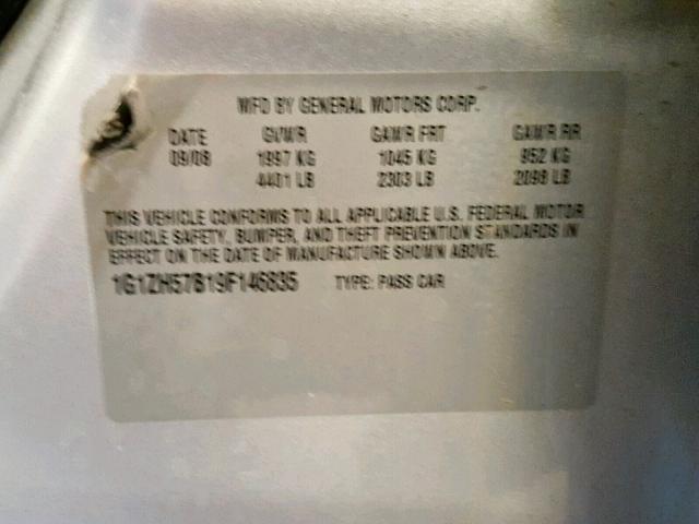 1G1ZH57B19F146835 - 2009 CHEVROLET MALIBU 1LT 银色 照片 10