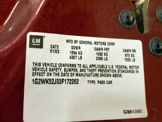 1G2WK52J33F172262 - 2003 PONTIAC GRAND PRIX RED photo 10