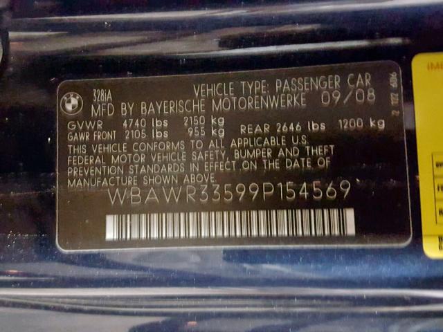 WBAWR33599P154569 - 2009 BMW 328 I SULE BLUE photo 10