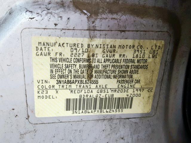 3N1AB6APXBL624555 - 2011 NISSAN SENTRA 2.0 SILVER photo 10