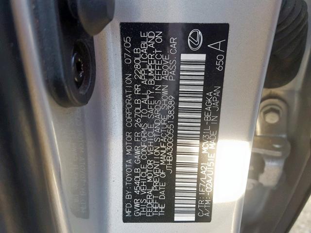 JTHBA30G055138389 - 2005 LEXUS ES 330 SILVER photo 10