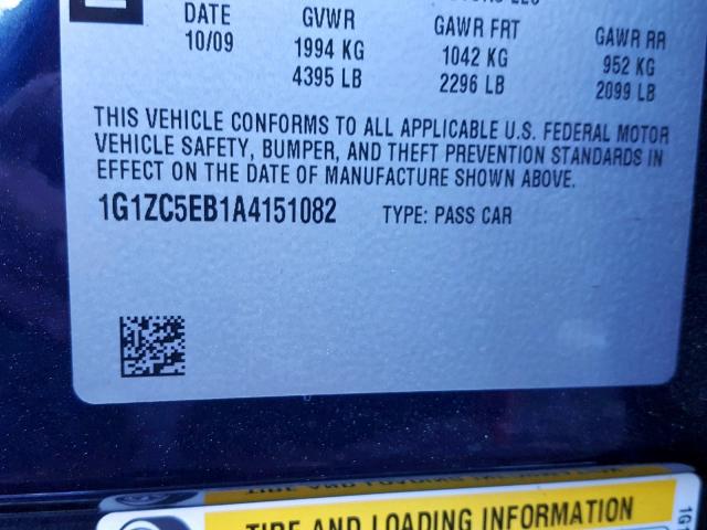 1G1ZC5EB1A4151082 - 2010 CHEVROLET MALIBU 1LT 蓝色 照片 10