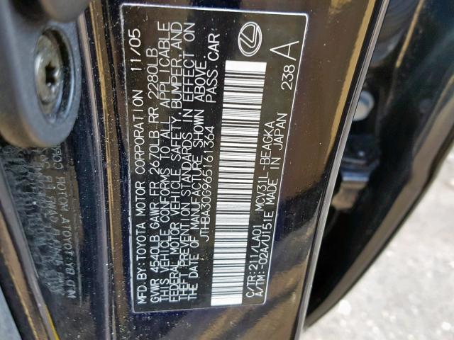 JTHBA30G965161364 - 2006 LEXUS ES 330 BLACK photo 10