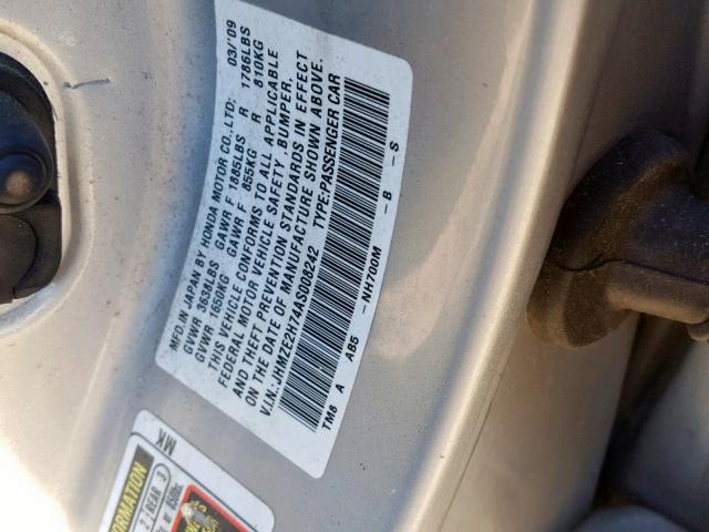 JHMZE2H74AS008242 - 2010 HONDA INSIGHT SILVER photo 10