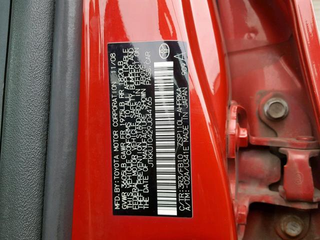 JTKKU10429J044765 - 2009 TOYOTA SCION XD RED photo 10