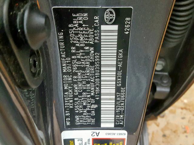 4T1BK3DB1BU395992 - 2011 TOYOTA AVALON BAS Մոխրագույն լուսանկար 10