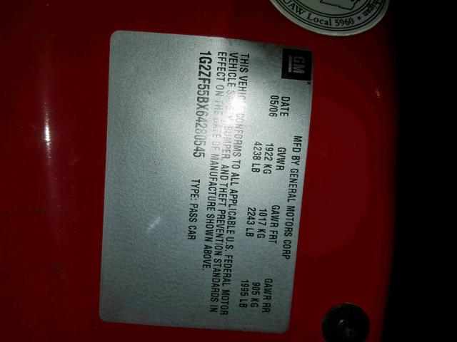 1G2ZF55BX64280545 - 2006 PONTIAC G6 SE RED photo 10