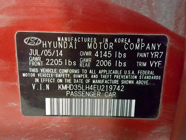 KMHD35LH4EU219742 - 2014 HYUNDAI ELANTRA GT RED photo 10